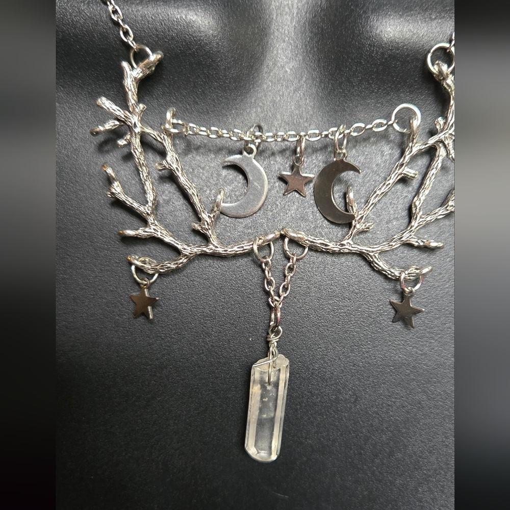 Quartz crystal Silver Celestial Necklace 13"/26" adjustable - Picture 5 of 7